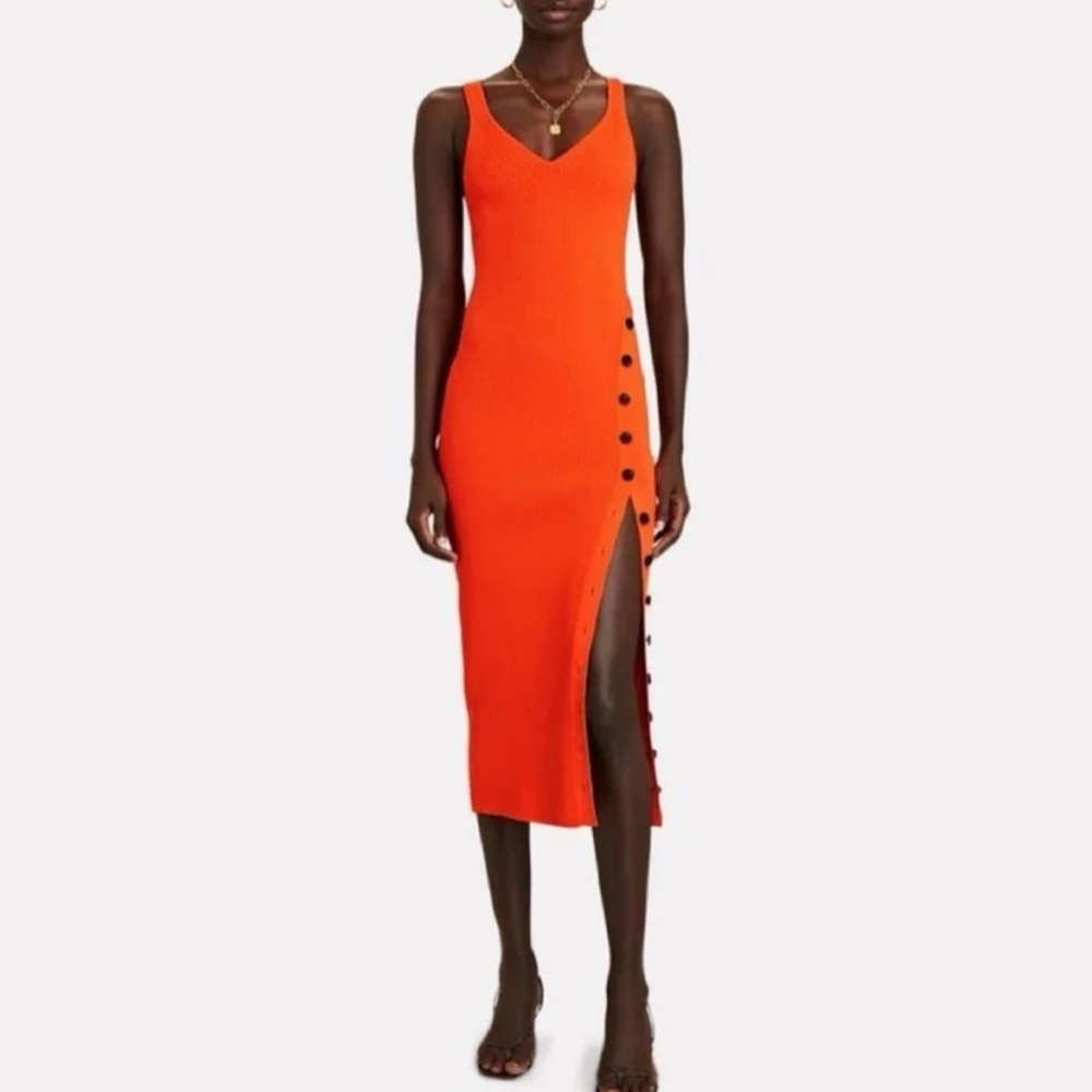 Self Portrait Sleeveless Rib Knit Midi Dress Orange in Excellent Condition